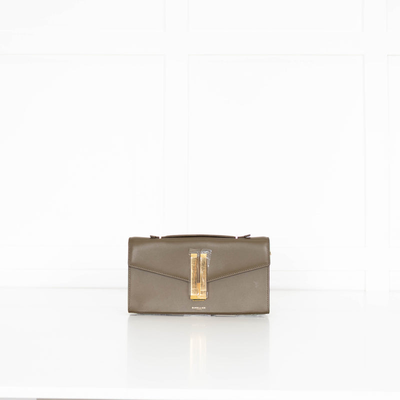DeMellier Vancouver Olive Green Leather Clutch Bag