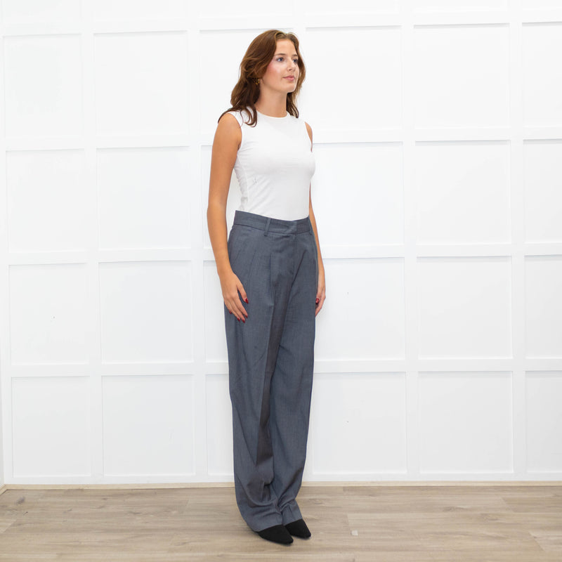 The Frankie Shop Grey Light Wool Blend High Waisted Trousers