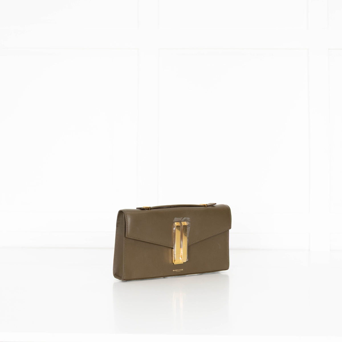 DeMellier Vancouver Olive Green Leather Clutch Bag