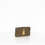 DeMellier Vancouver Olive Green Leather Clutch Bag