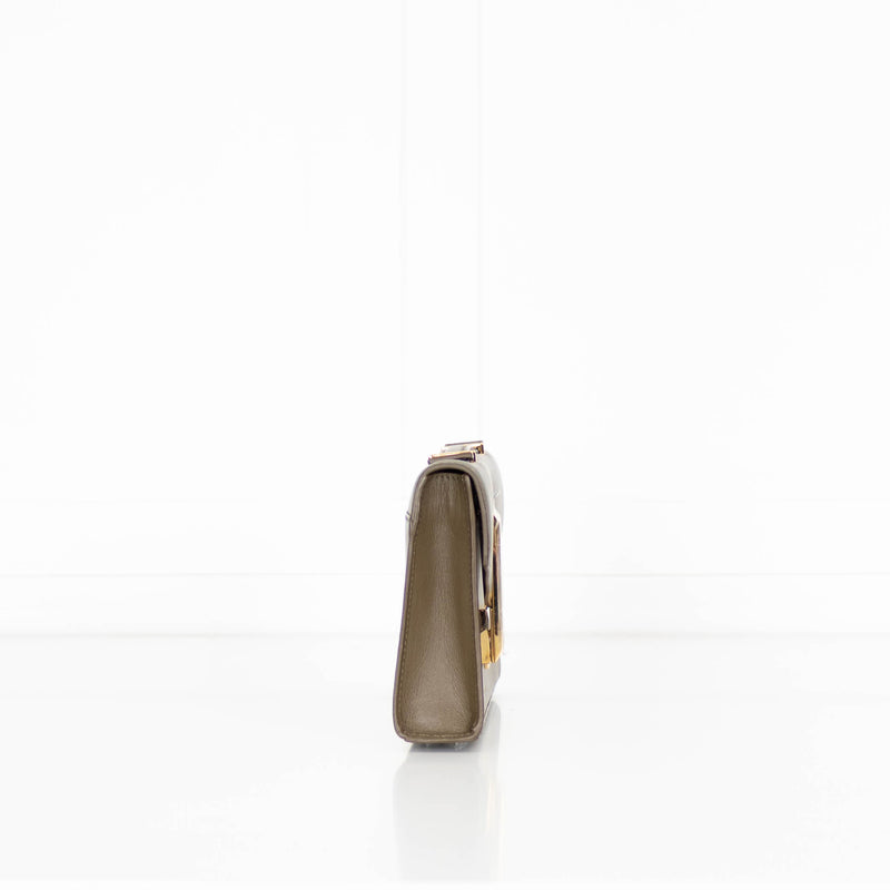 DeMellier Vancouver Olive Green Leather Clutch Bag