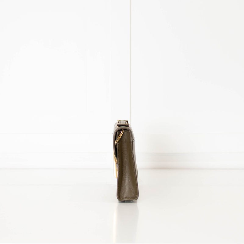 DeMellier Vancouver Olive Green Leather Clutch Bag