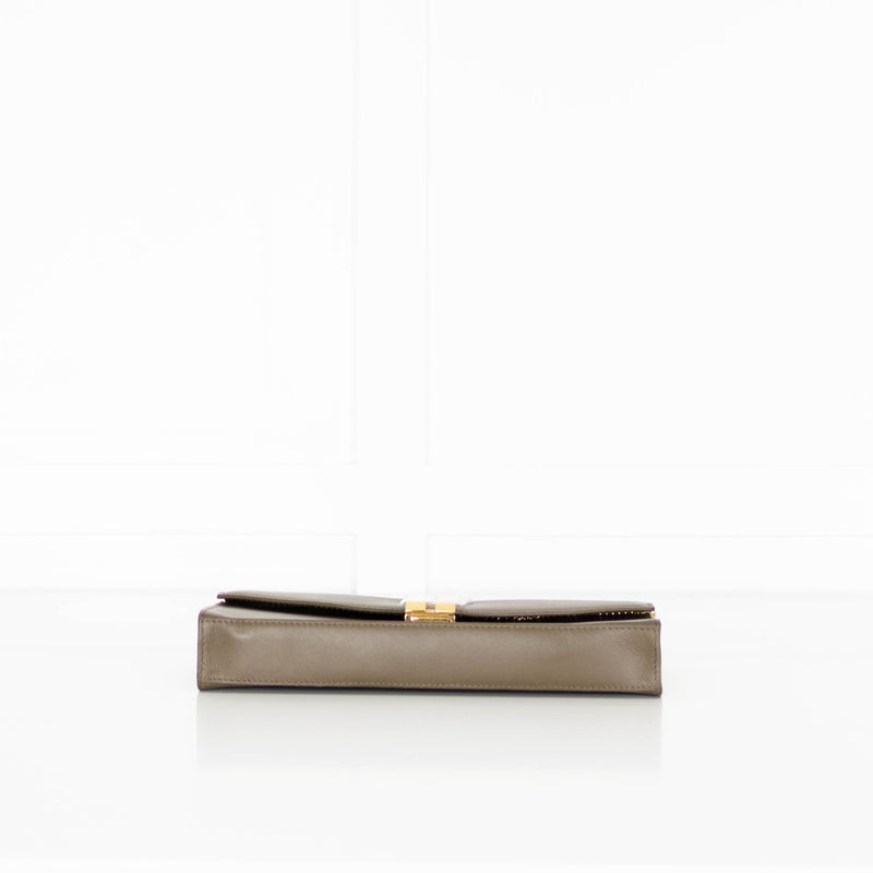 DeMellier Vancouver Olive Green Leather Clutch Bag