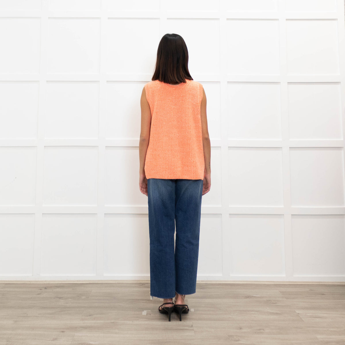 Gussy And Lou Orange and White Fleck Ribbed Sleeveless Cardigan