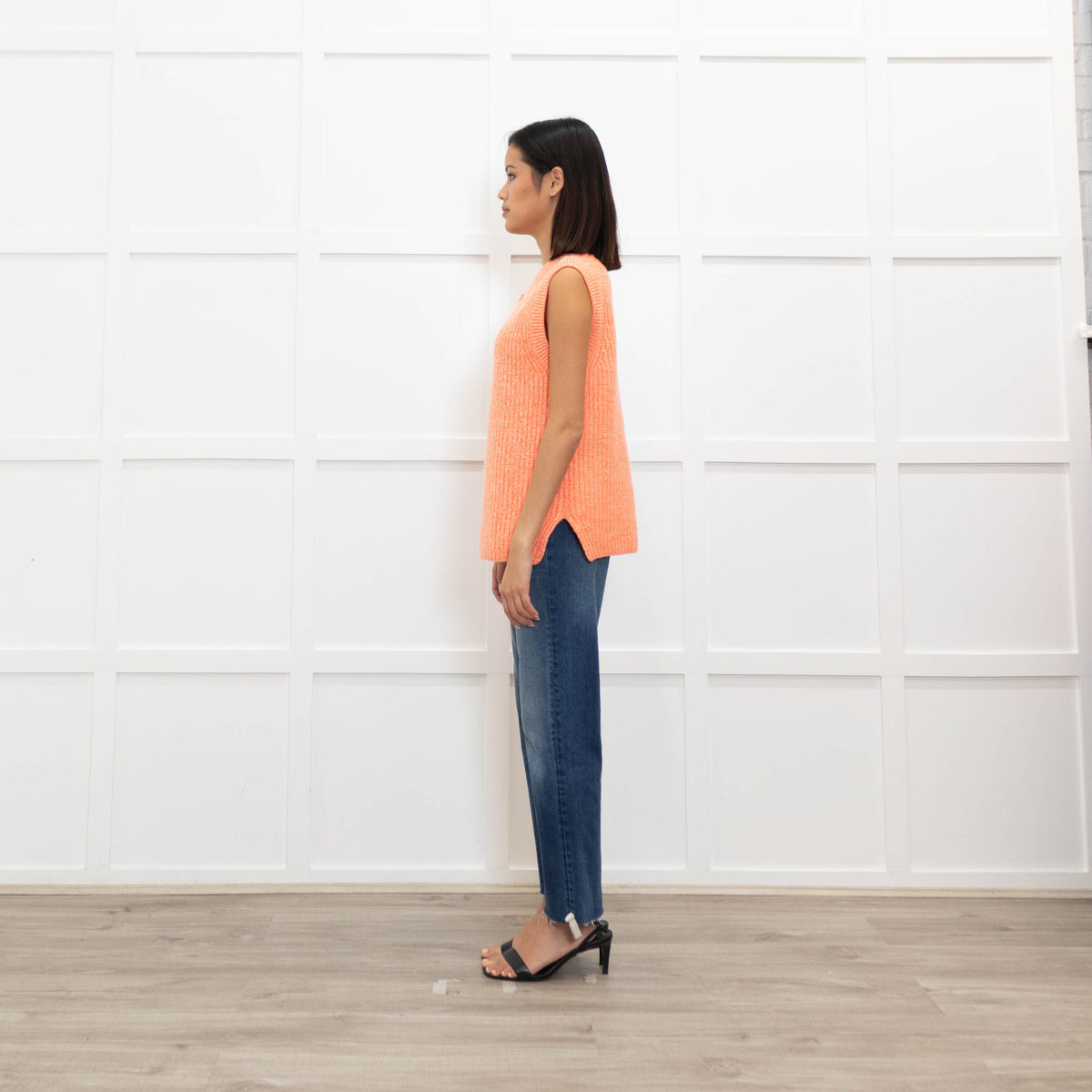 Gussy And Lou Orange and White Fleck Ribbed Sleeveless Cardigan