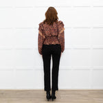 Ulla Johnson Black Red Print Frill Detail Sleeves Belted Waist Silk Top