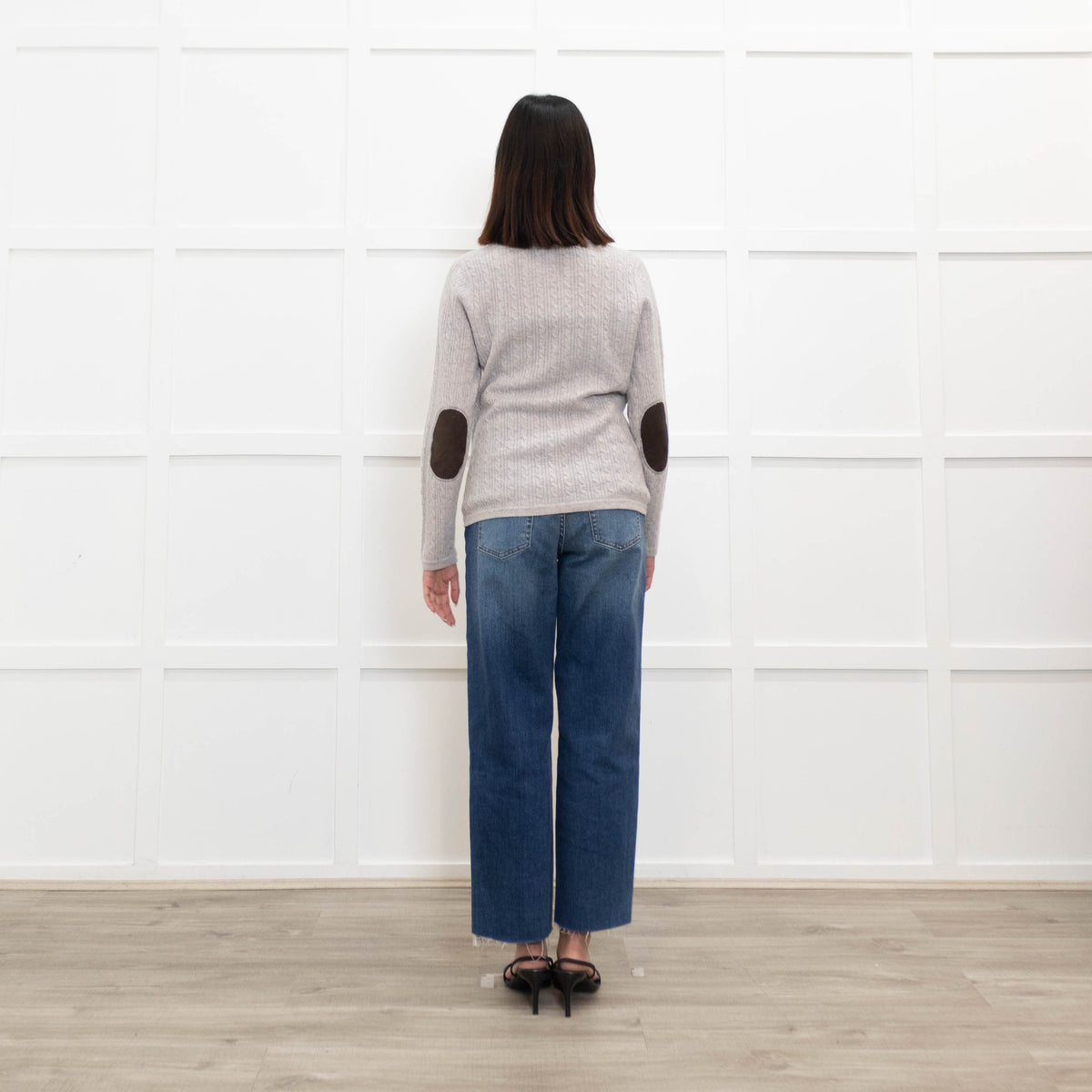N. Peal Grey Cable Knit Cashmere Caridgan