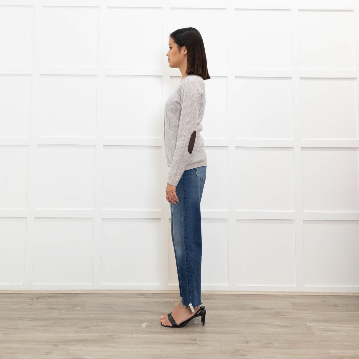 N. Peal Grey Cable Knit Cashmere Caridgan