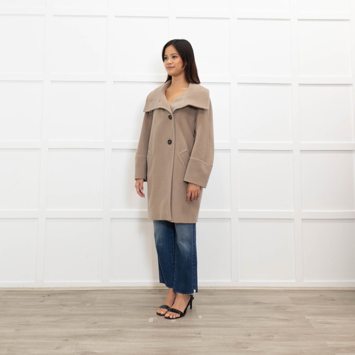 Marella Brown Coat With Funnel Neck