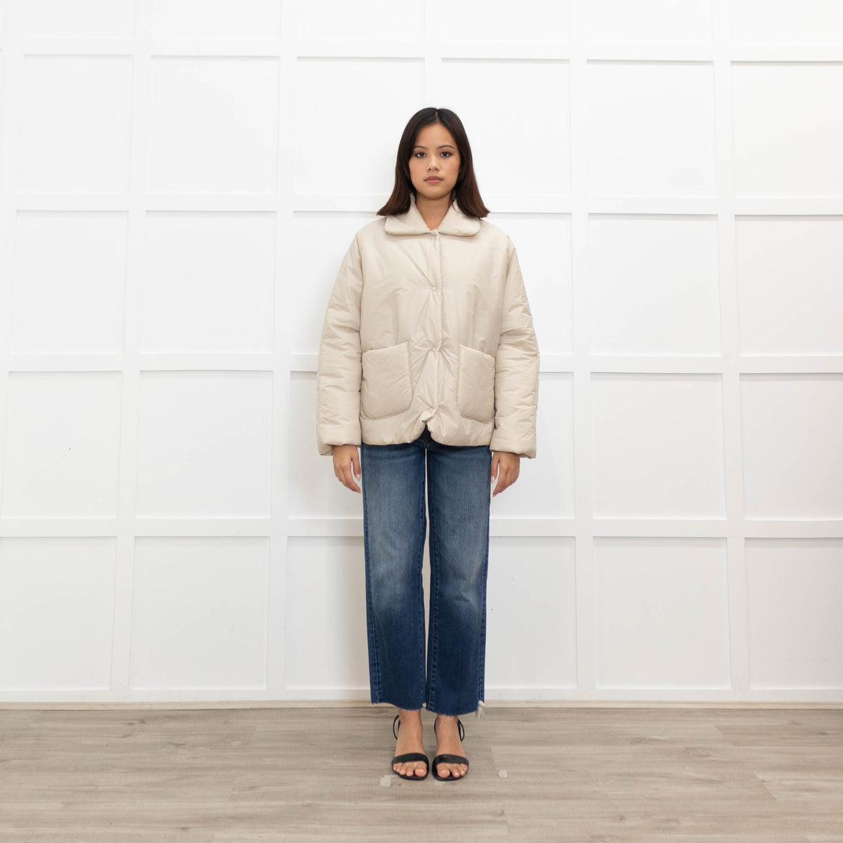 TreBarraBi Ivory Nylon Puffa Jacket