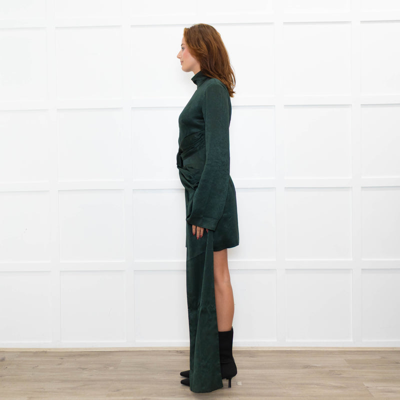 16Arlington Green Satin Mini Dress with Draped Waist