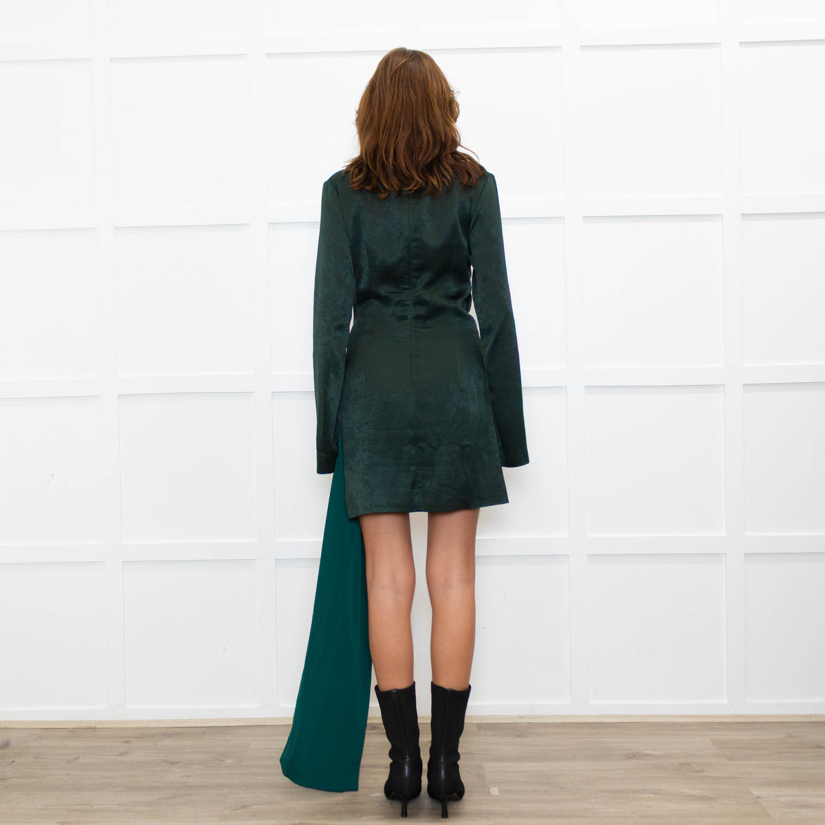 16Arlington Green Satin Mini Dress with Draped Waist