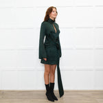 16Arlington Green Satin Mini Dress with Draped Waist