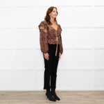 Ulla Johnson Black Red Print Frill Detail Sleeves Belted Waist Silk Top