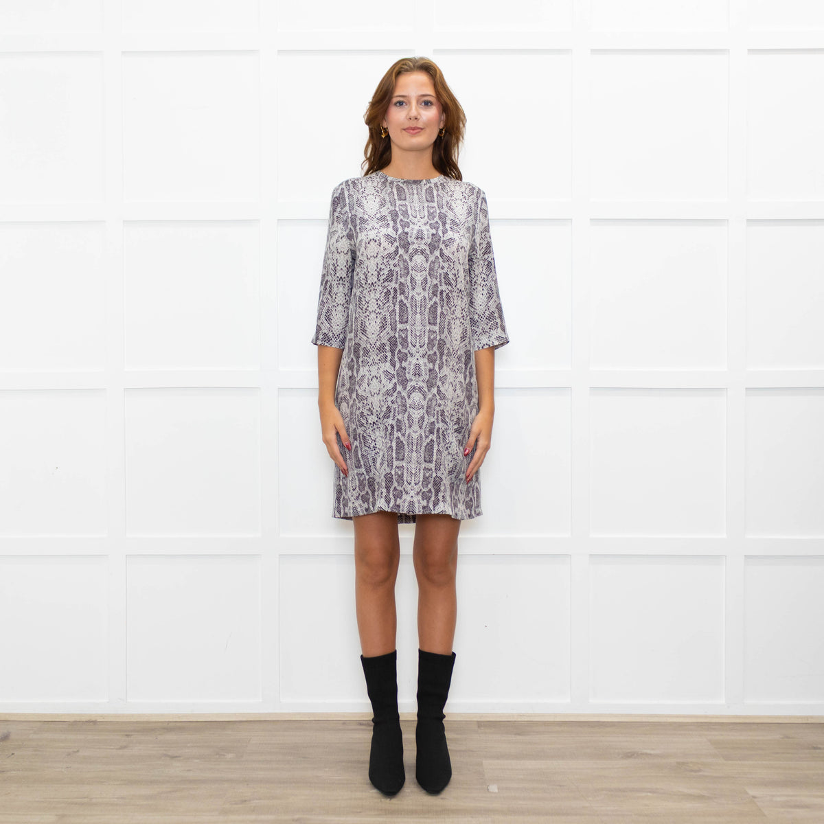 Equipment Grey Snake Pocket Front Shift Dress