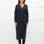 Sandro Grey Pearl Button Rib Knit Dress
