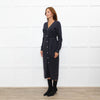 Sandro Grey Pearl Button Rib Knit Dress