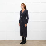 Sandro Grey Pearl Button Rib Knit Dress
