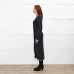 Sandro Grey Pearl Button Rib Knit Dress