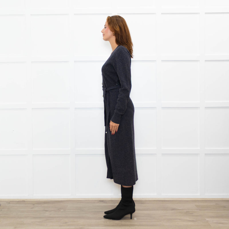Sandro Grey Pearl Button Rib Knit Dress