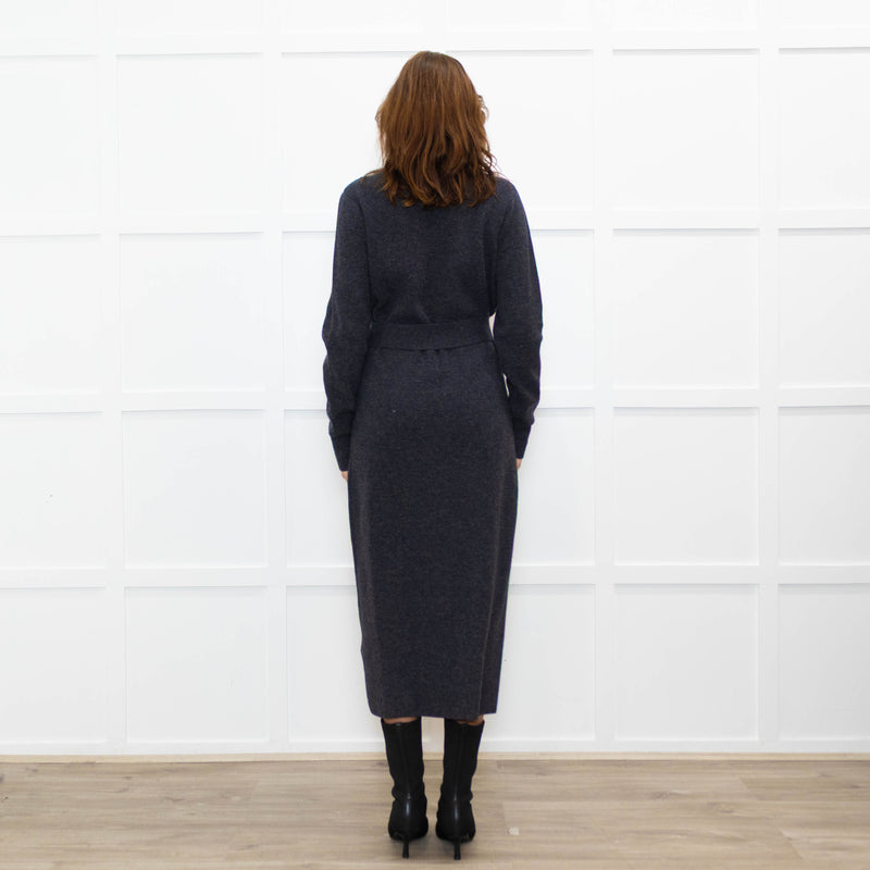 Sandro Grey Pearl Button Rib Knit Dress