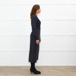 Sandro Grey Pearl Button Rib Knit Dress
