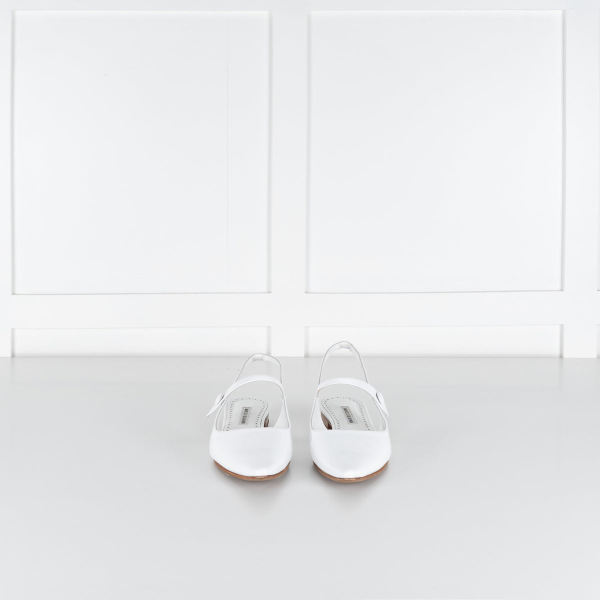 Manolo Blahnik Didion White Patent Leather Slingback Flats