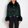 Shrimps Bottle Green Velvet Faux Fur Collar+Sleeve Jacket