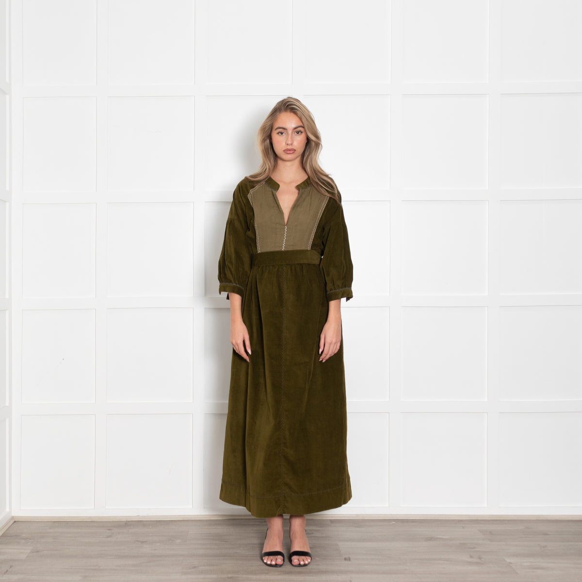 Wiggy Kit Olive Pin Cord Belted Maxi Dress