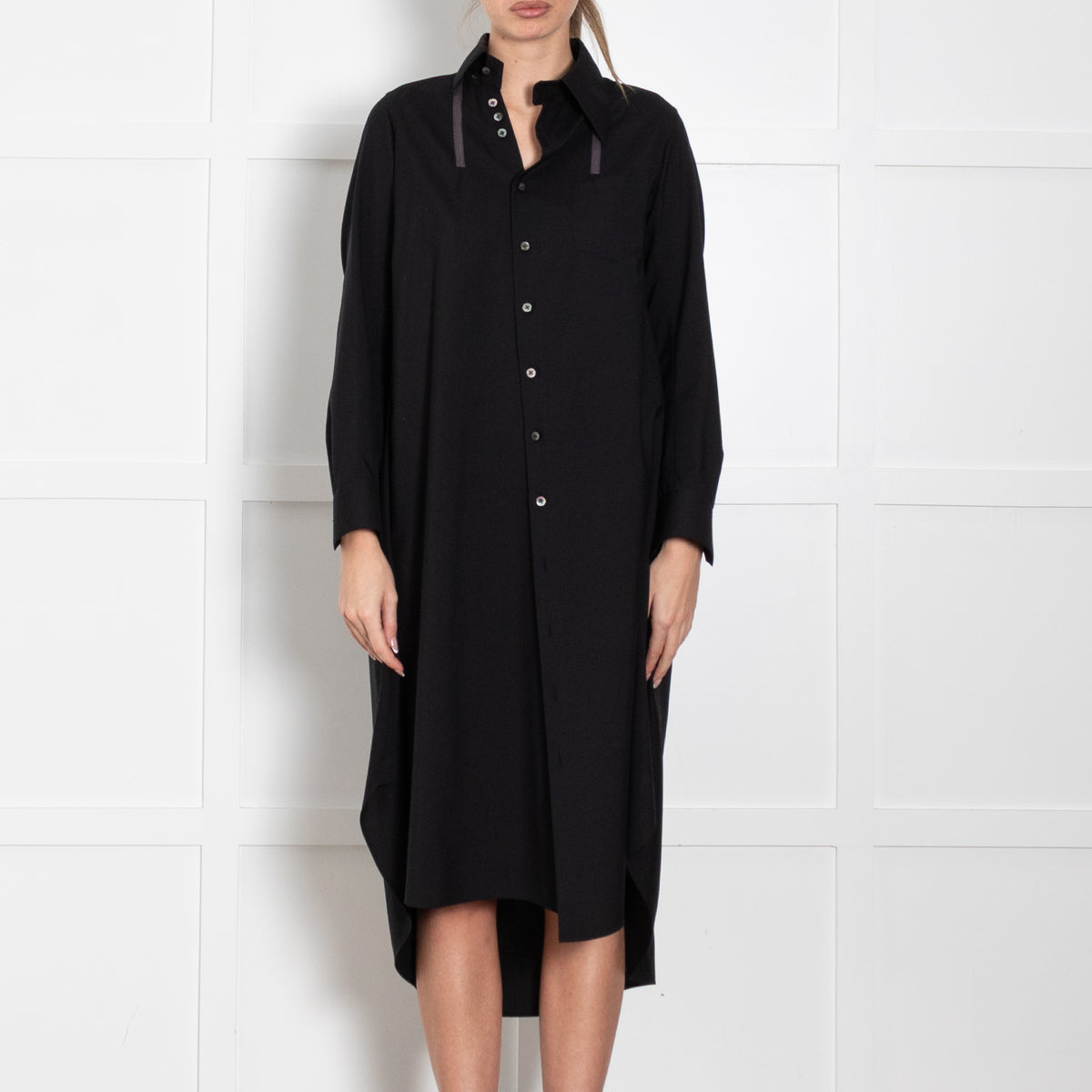 Shiro Sakai Black Button Up Long Sleeve Shirt Dress