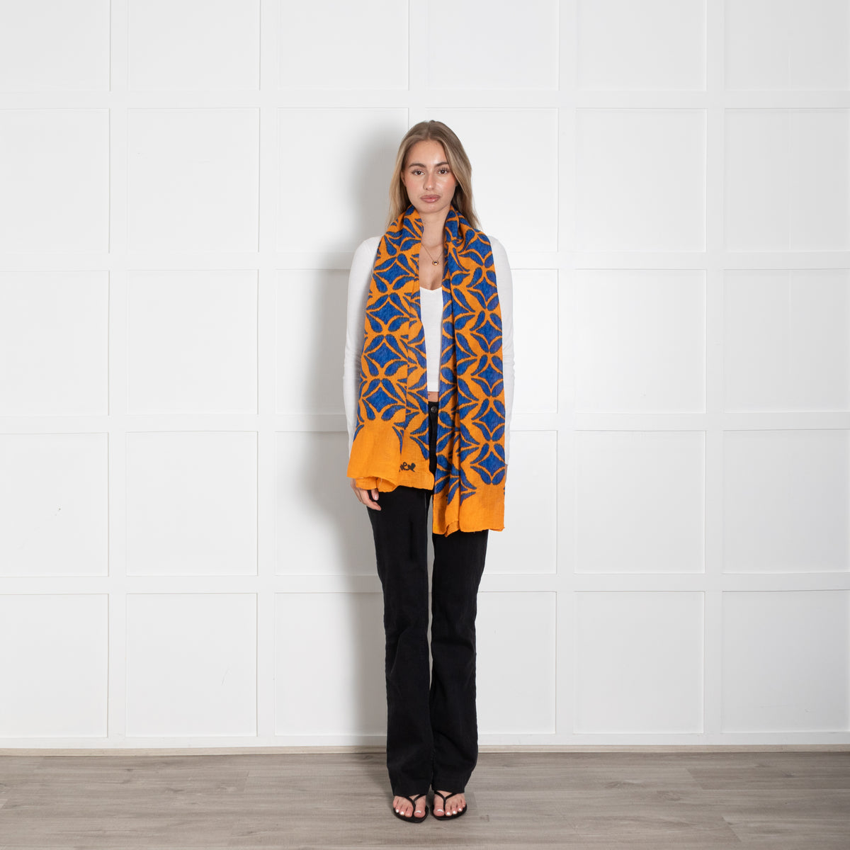 Diane Von Furstenberg Orange Blue Linen Blend Scarf