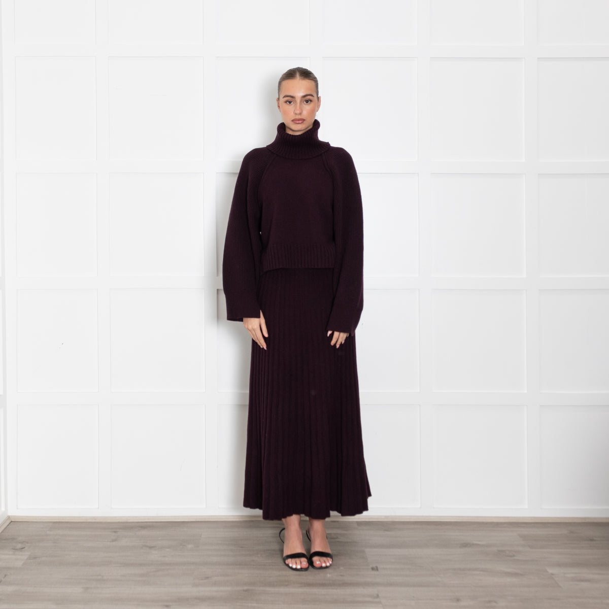 Me+Em Purple Pleated Cashmere Mix Maxi Skirt