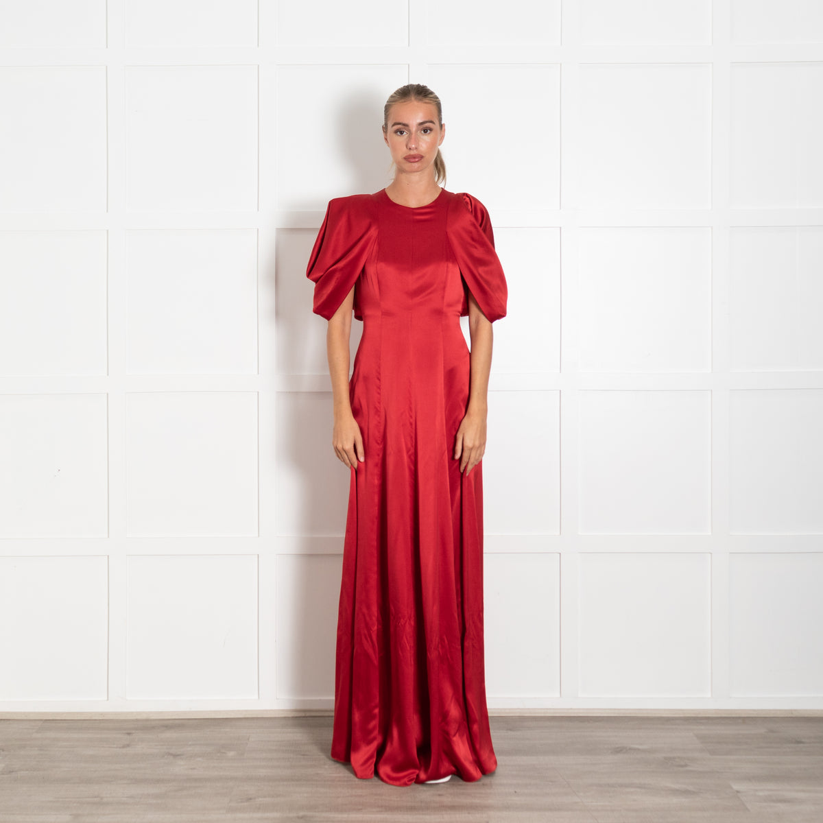 Roksanda Red Silk Satin Draped Puff Evening Gown