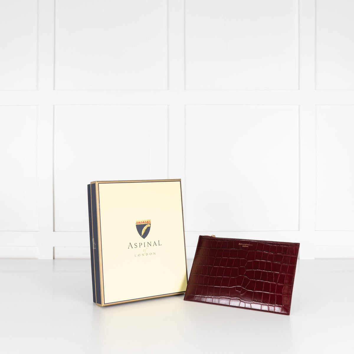 Aspinal Of London Burgundy Croc Leather Pochette