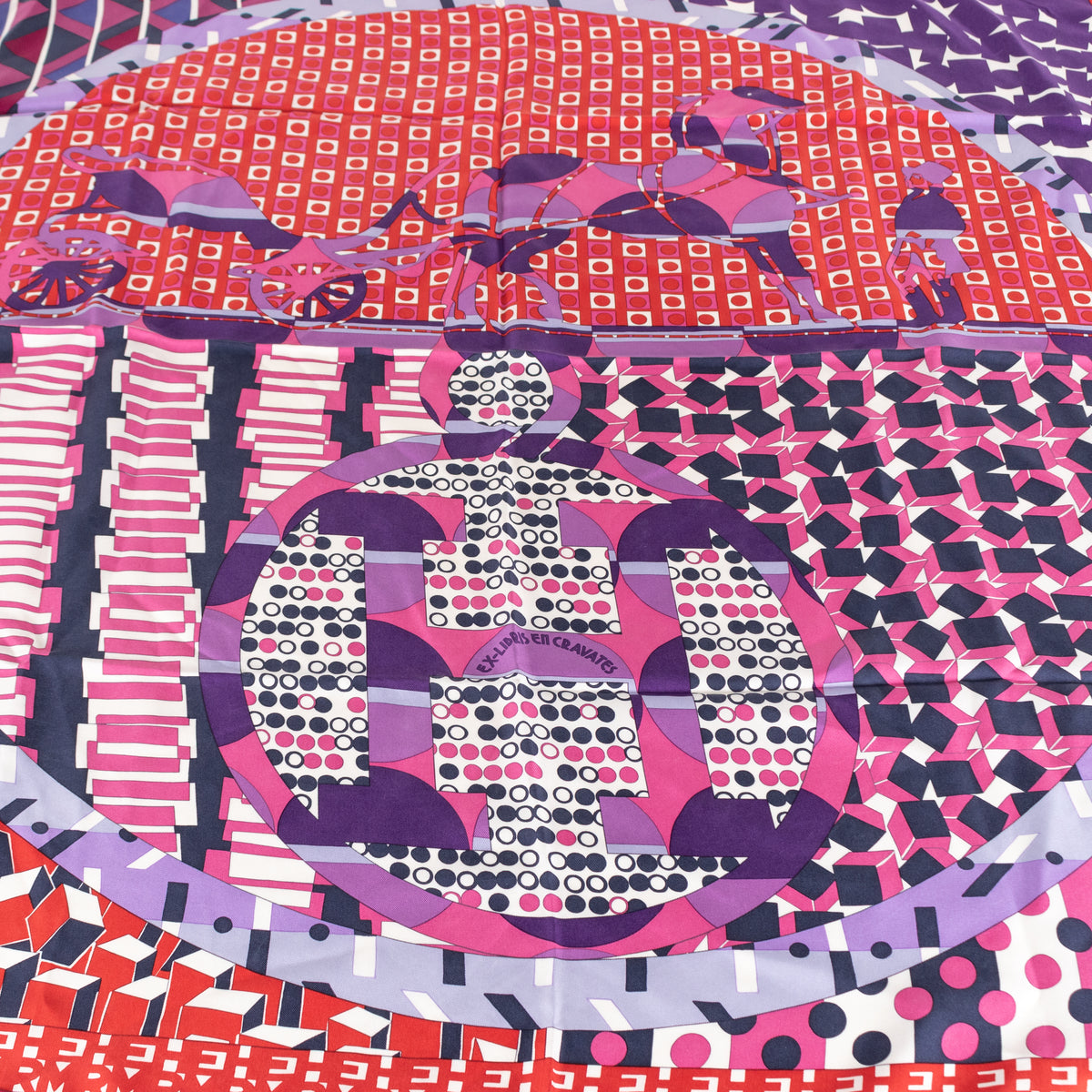 Hermes Red Pink Purple Ex-Libris En Cravates Silk Scarf
