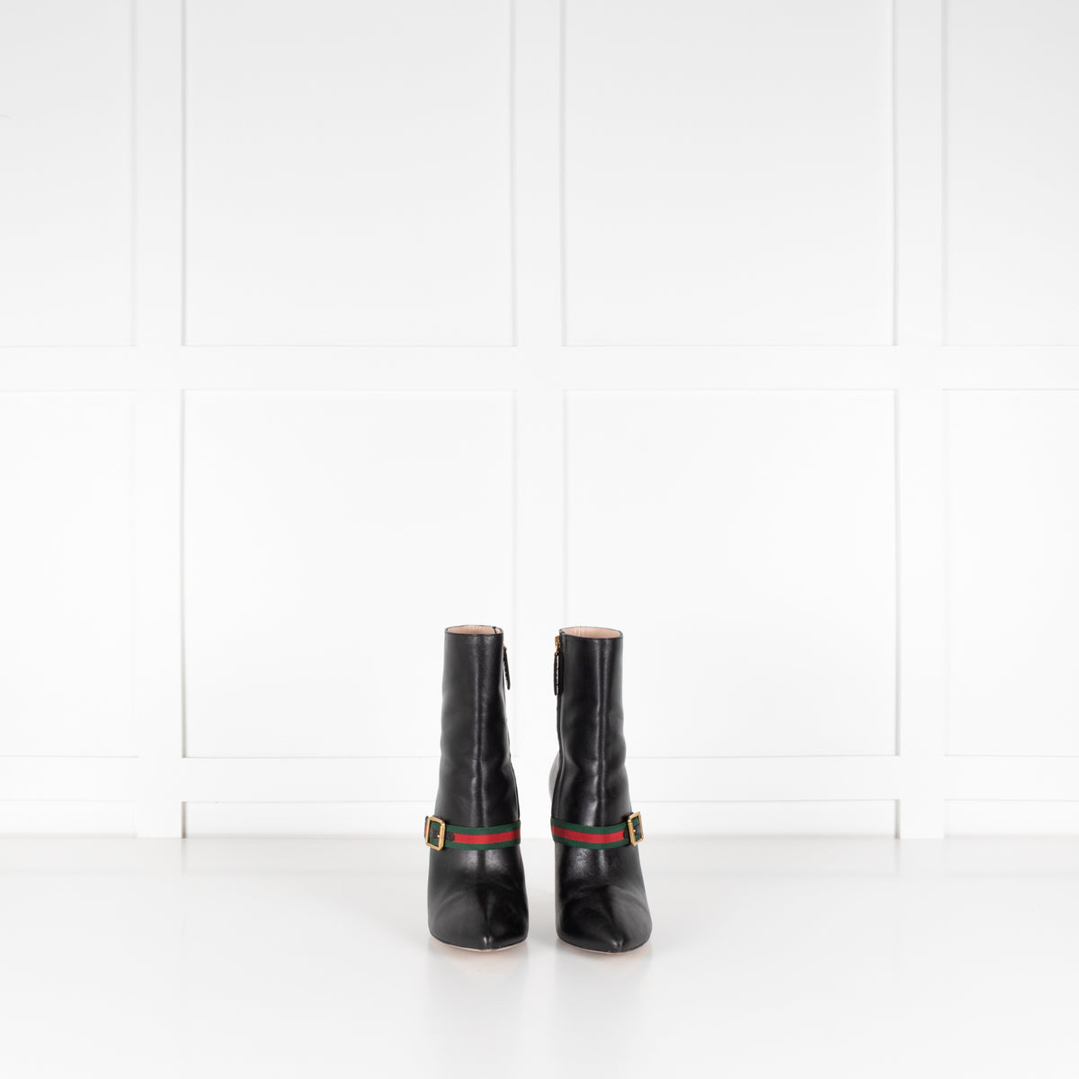 Gucci Black Charlotte Boots Green Red Gross Grain With Buck