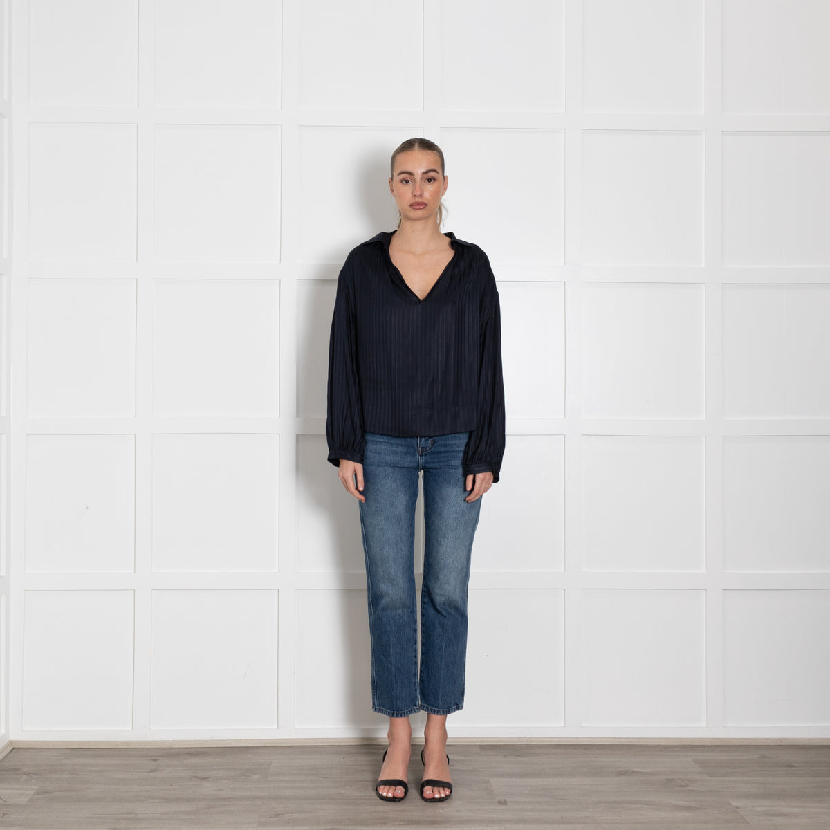 Stella McCartney Navy Blue Stripe Silk Long Sleeved Blouse