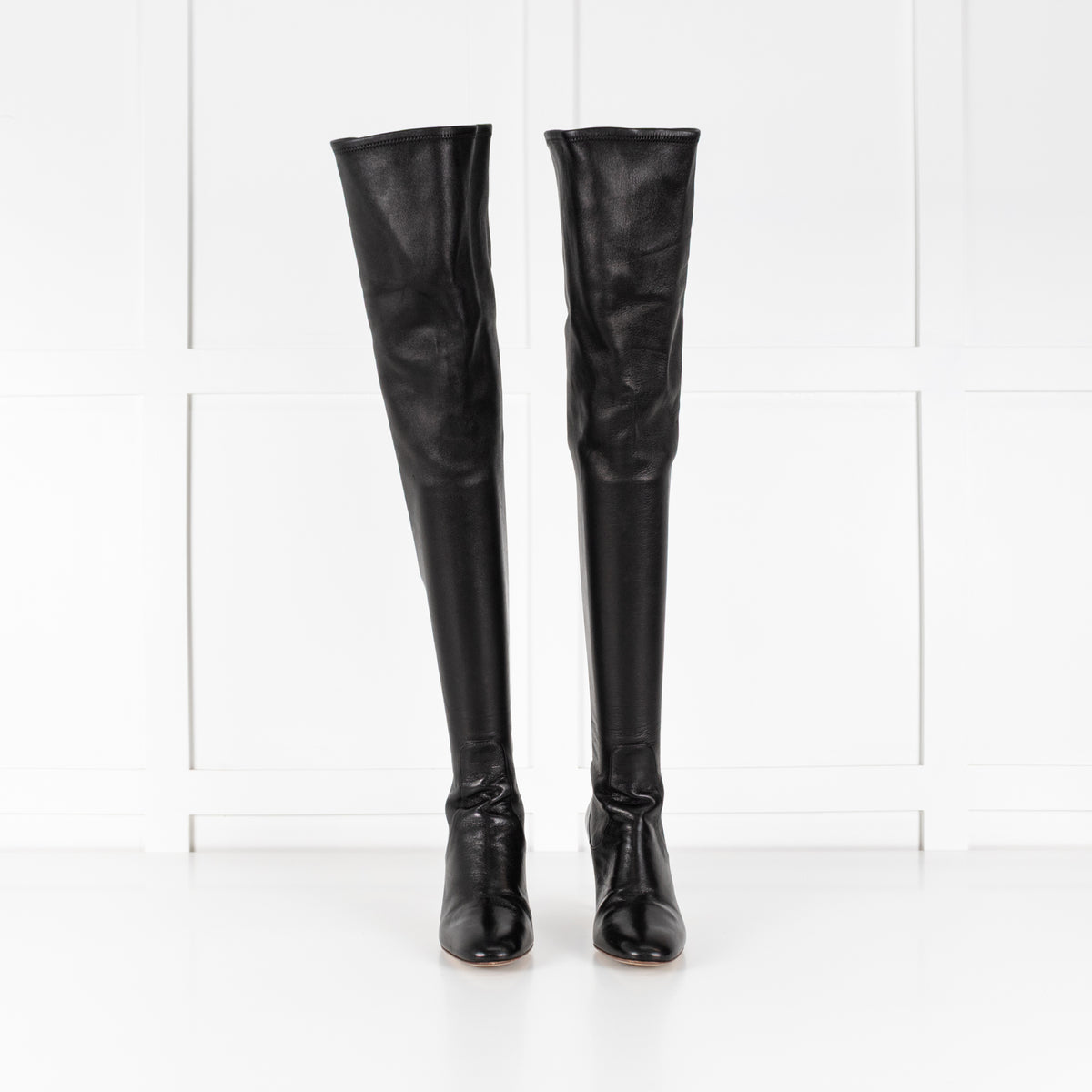 Francesco Russo Black Stretch Leather Over the Knee Boots