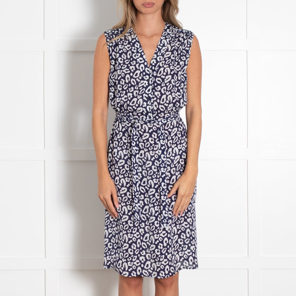Tucker Silk Blue & White Print S/L Dress With Buttons & Elasticated Waist