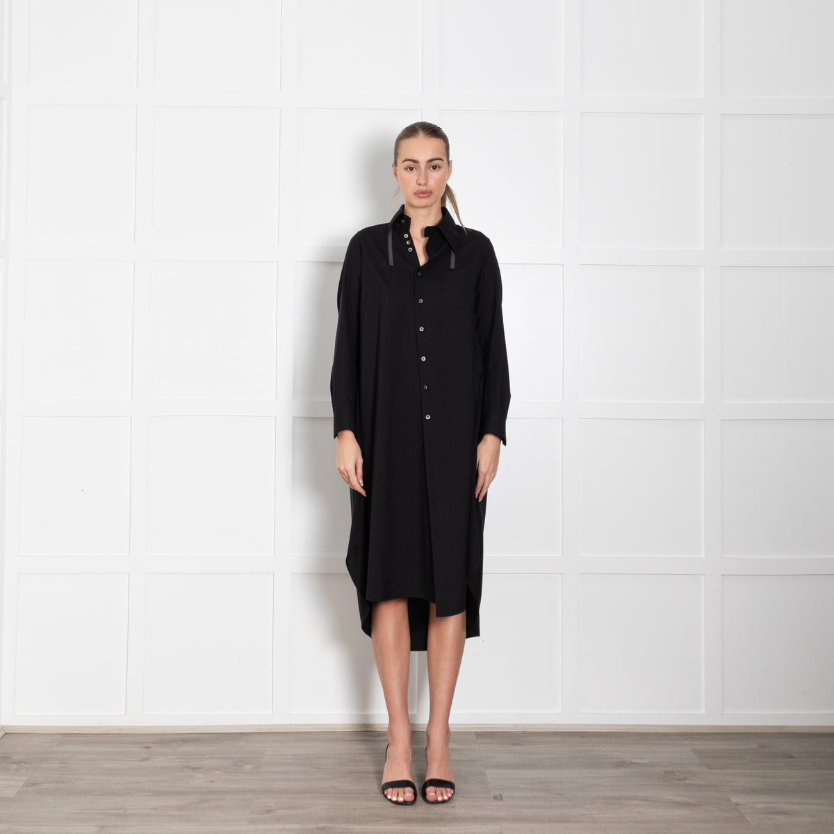 Shiro Sakai Black Button Up Long Sleeve Shirt Dress