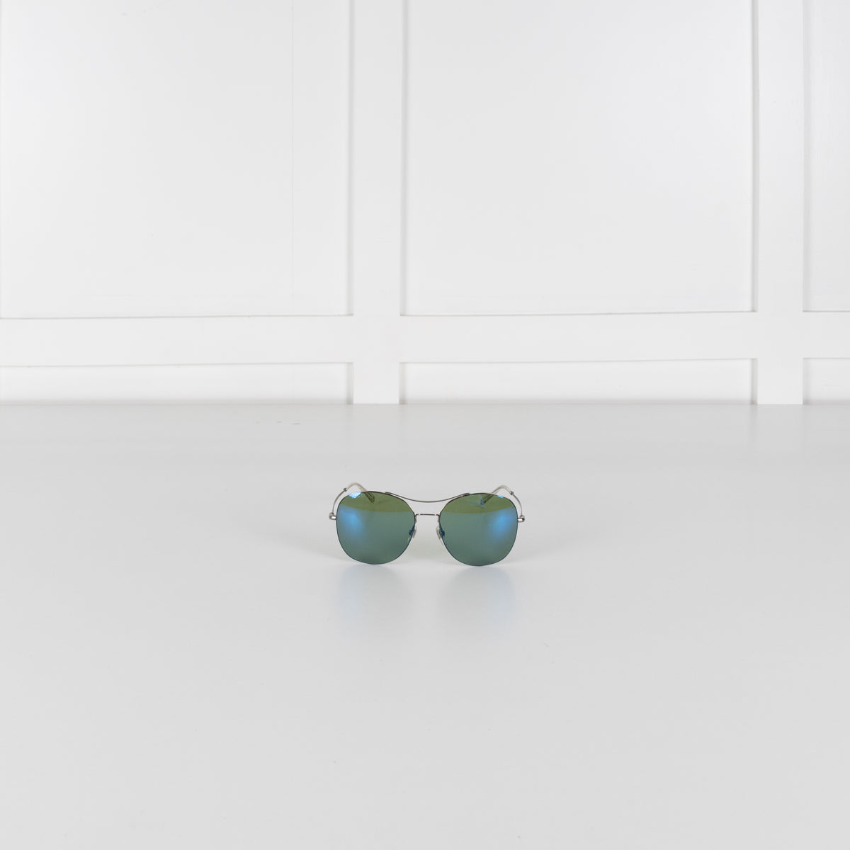 Gucci Ruthenium Blue Lens Aviator Sunglasses With Silver Frame