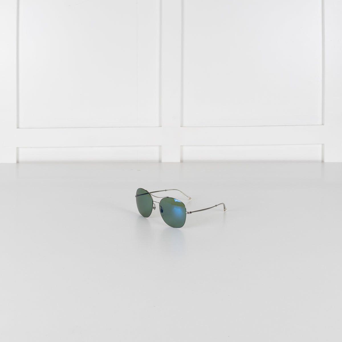 Gucci Ruthenium Blue Lens Aviator Sunglasses With Silver Frame
