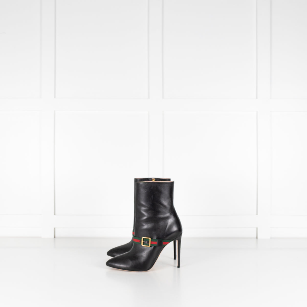 Gucci Black Charlotte Boots Green Red Gross Grain With Buck