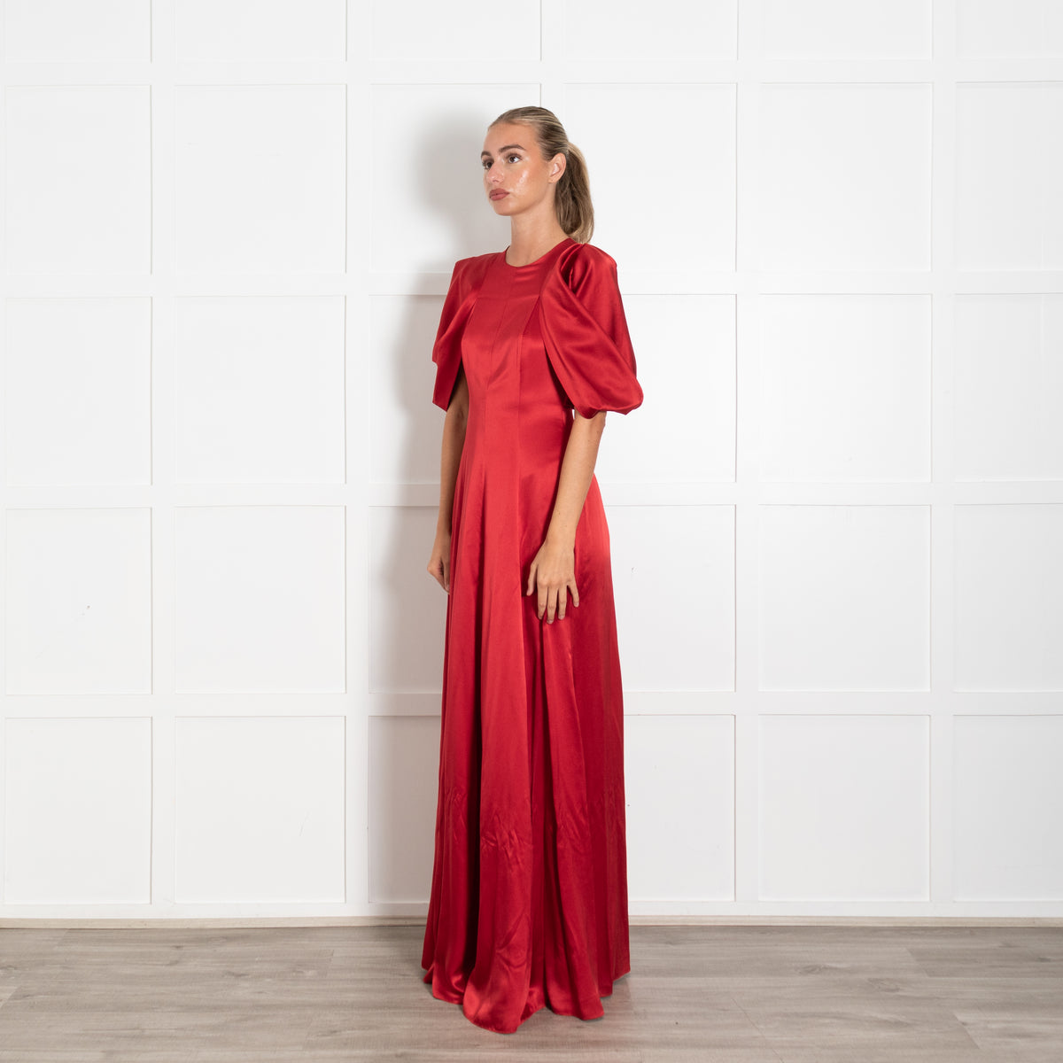 Roksanda Red Silk Satin Draped Puff Evening Gown