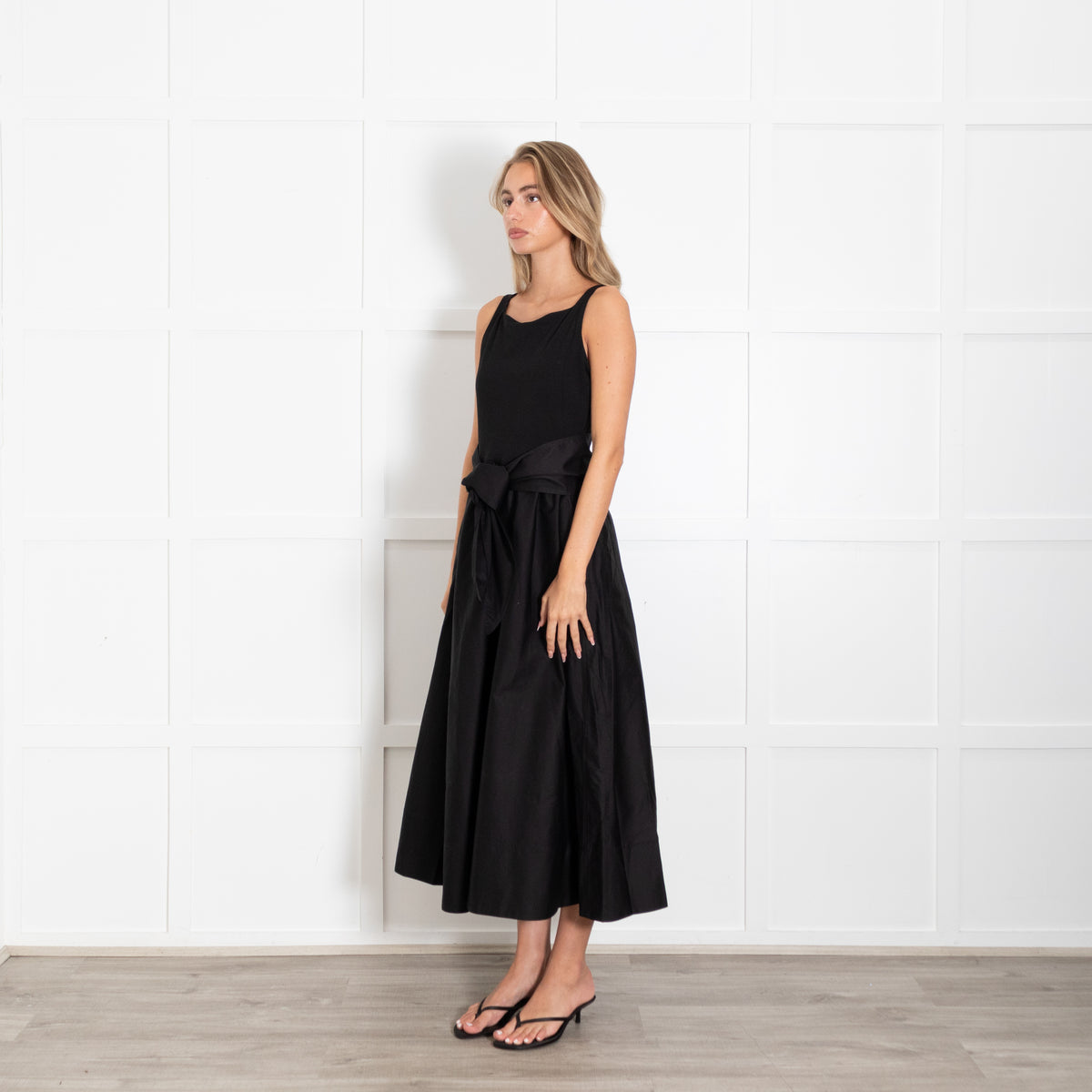 Me + Em Black Boat Neck Fit And Flare Dress With Belt