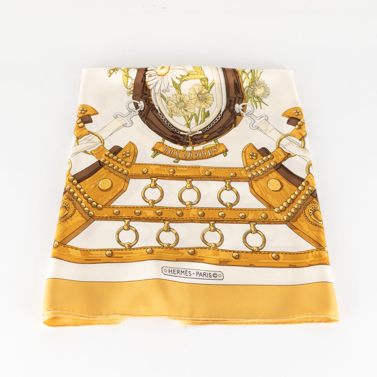 Hermes Silk 'Aux Champs' Floral Horseshoe Motif Scarf