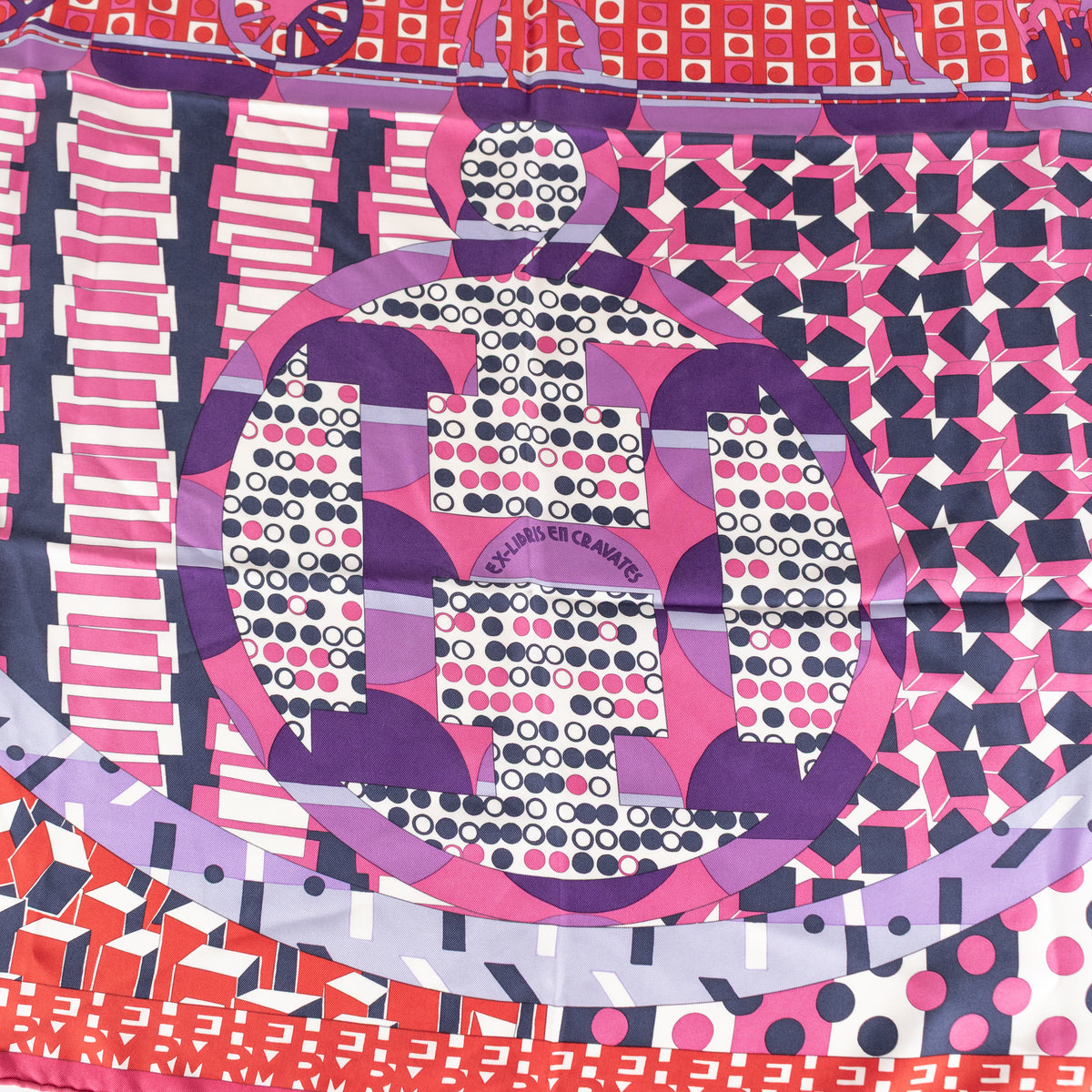 Hermes Red Pink Purple Ex-Libris En Cravates Silk Scarf