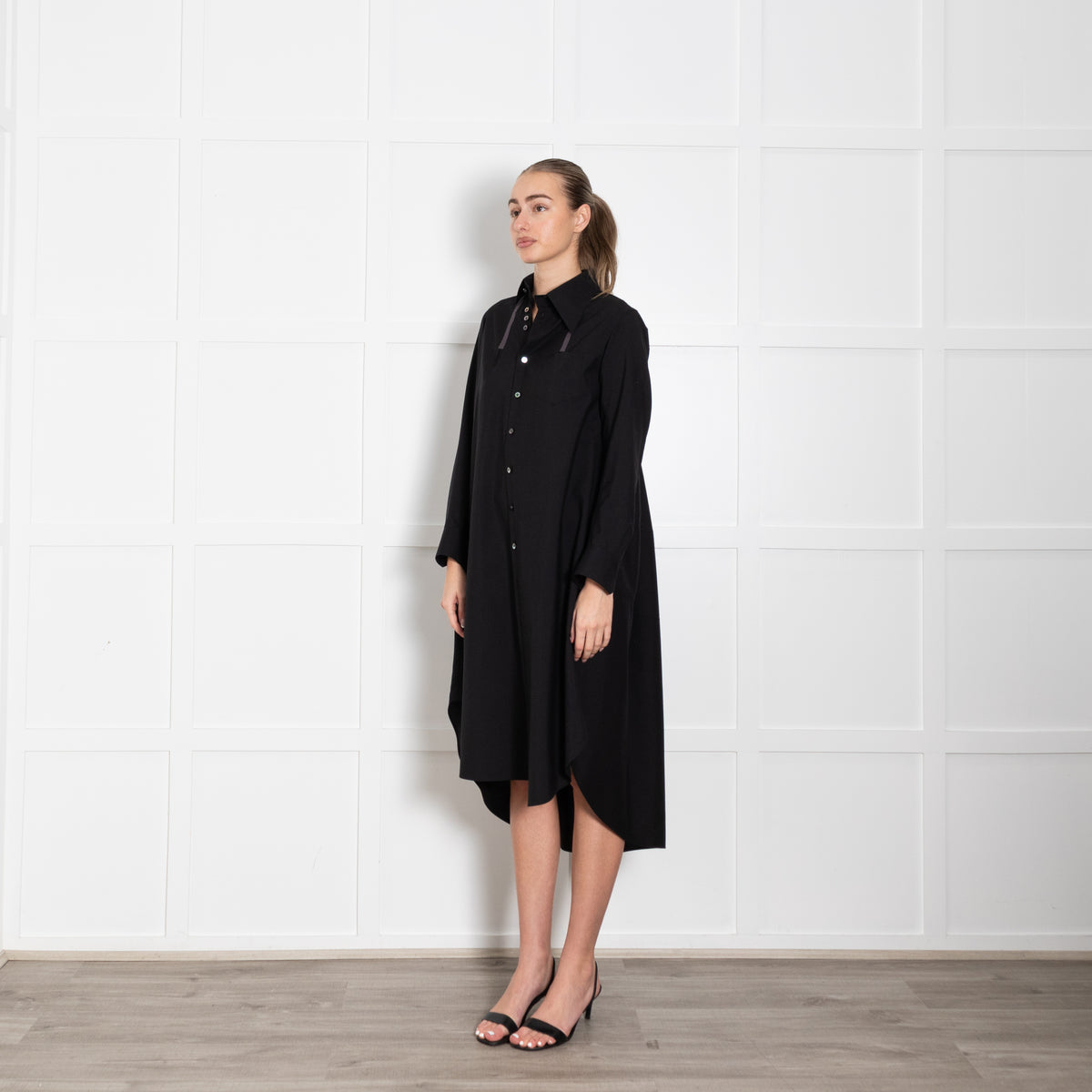 Shiro Sakai Black Button Up Long Sleeve Shirt Dress