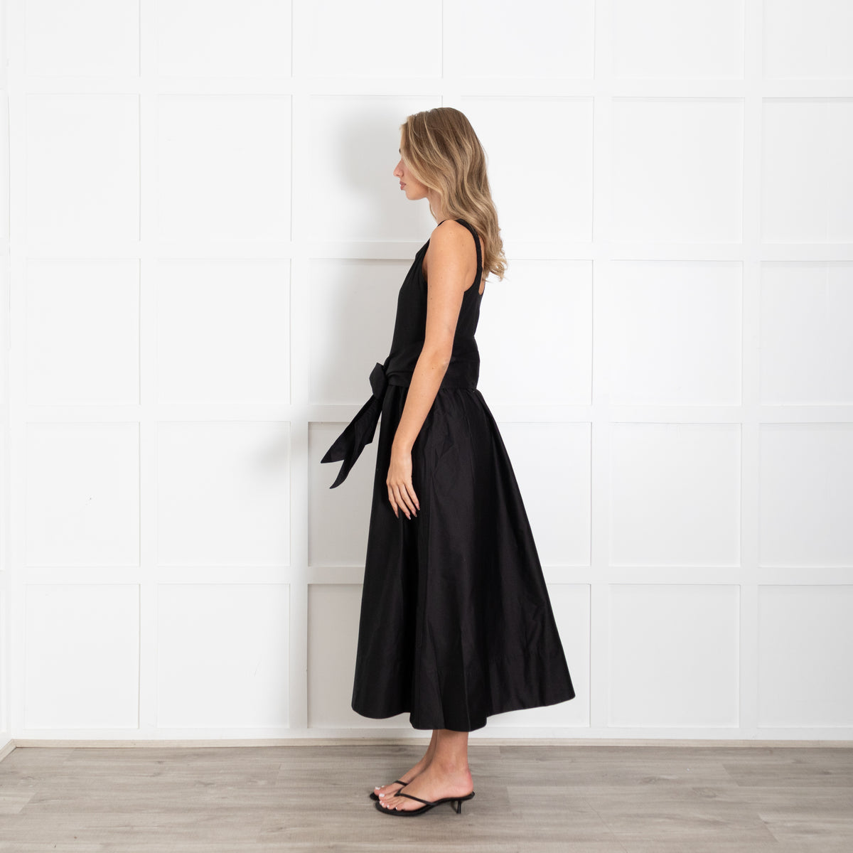 Me + Em Black Boat Neck Fit And Flare Dress With Belt