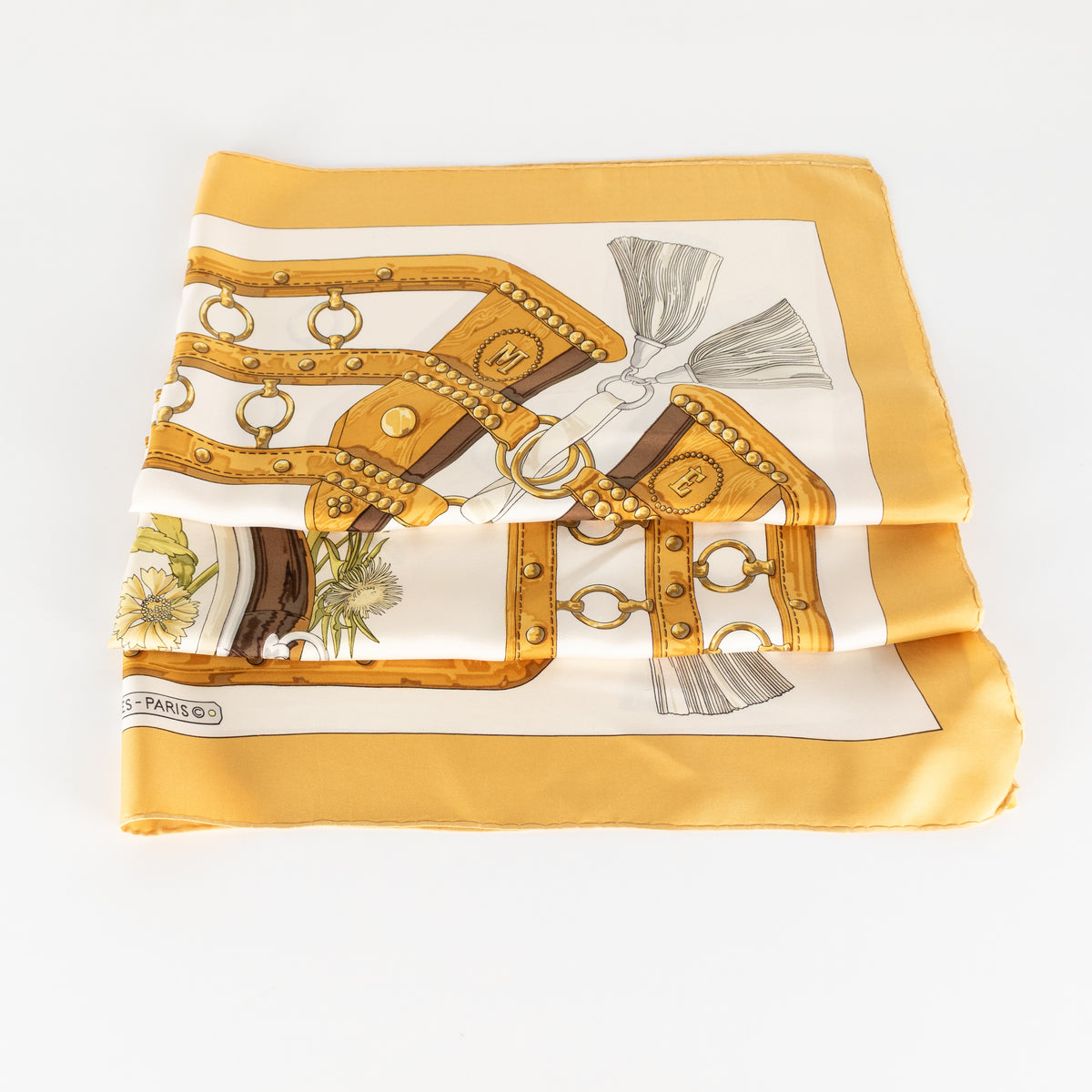 Hermes Silk 'Aux Champs' Floral Horseshoe Motif Scarf